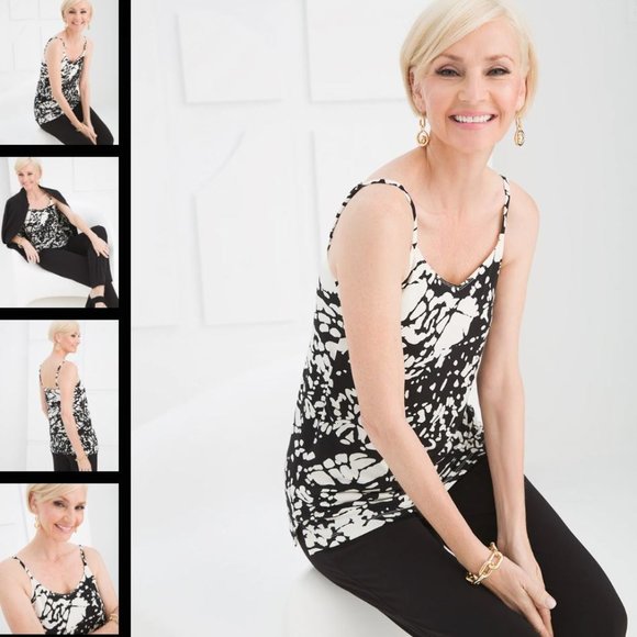 Chicos Easy Chic 4 pc Set Black and White NWT Reg $437.00 Jacket Dress Cami Pant - Picture 4 of 12